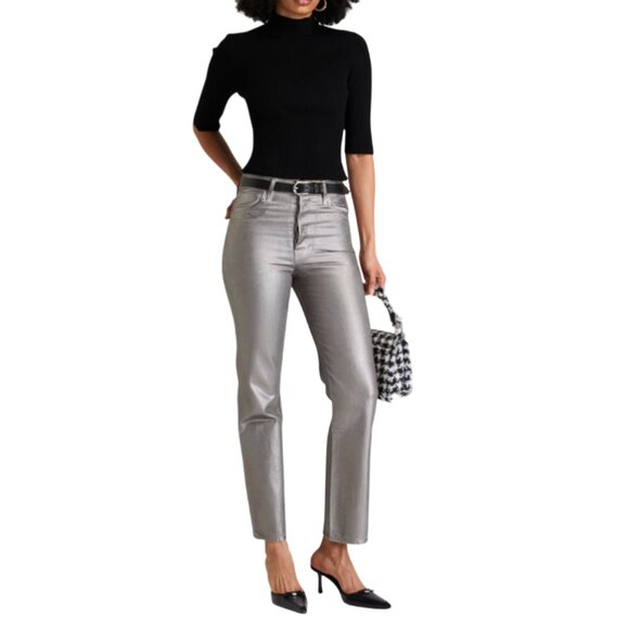 Veronica Beard Daniela High Rise Straight Leg Jeans Womens 29 Silver Coated Pant - Picture 16 of 16